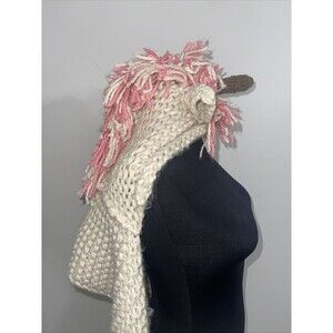 Tacobear Taco Bear New With Tags Cream Unicorn Knitted Hat Scarf Pockets 36” M55